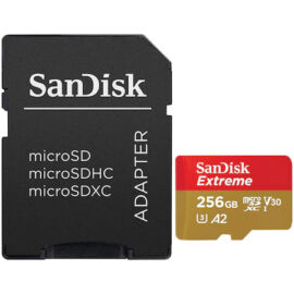 Sandisk MicroSDXC Extreme memóriakártya 256GB, 190/130MB/s C10, V30, UHS-I, A2