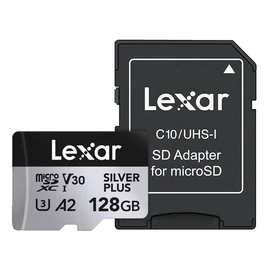 Lexar Professional Silver Plus  MicroSDXC memóriakártya 128GB, 205/150 MB/s C10, V30, UHS-I, U3, A2
