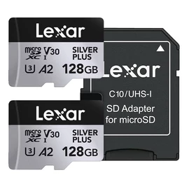 Lexar Professional Silver Plus MicroSDXC memóriakártya 2 db 128GB, 205/150 MB/s C10, V30, UHS-I, U3, A2