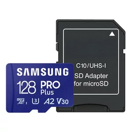 Samsung Pro Plus MicroSDXC memóriakártya 128GB, 180/130 MB/s C10, V30, UHS-II, U3, A2