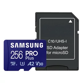 Samsung Pro Plus MicroSDXC memóriakártya 256GB, 180/130 MB/s C10, V30, UHS-II, U3, A2