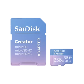 SanDisk Creator MicroSDXC memóriakártya 256GB, 190/1380 MB/s C10, V30, UHS-II, U3, A2