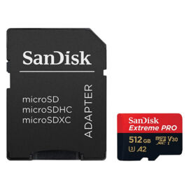 Sandisk MicroSDXC Extreme PRO memóriakártya 512GB, 200/140 MB/s C10, V30, UHS-I, U3, A2