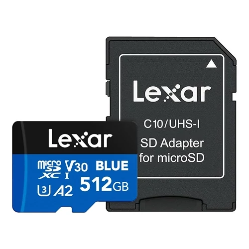 Lexar Blue MicroSDXC memóriakártya 512GB, 160/45 MB/s C10, V30, UHS-I, U3, A2
