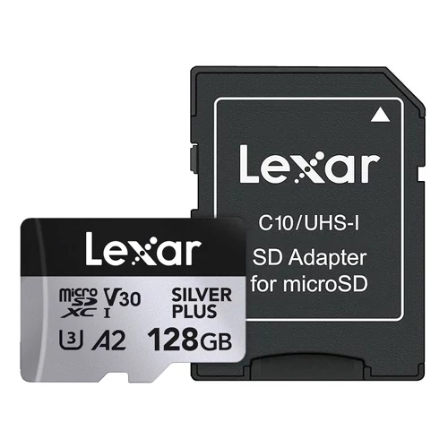 Lexar Professional Silver Plus  MicroSDXC memóriakártya 128GB, 205/150 MB/s C10, V30, UHS-I, U3, A2