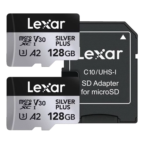 Lexar Professional Silver Plus MicroSDXC memóriakártya 2 db 128GB, 205/150 MB/s C10, V30, UHS-I, U3, A2
