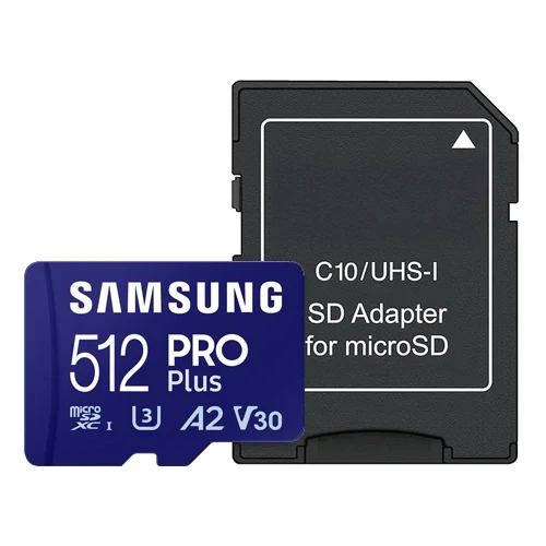 Samsung Pro Plus MicroSDXC memóriakártya 512GB, 180/130 MB/s C10, V30, UHS-II, U3, A2