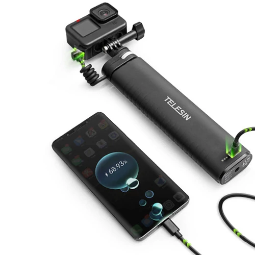 Teleszkópos szelfirúd akciókamerákhoz/telefonokhoz beépített USB-C powerbankkal