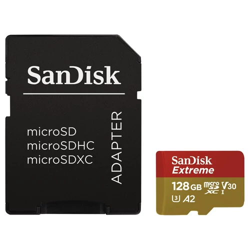 Sandisk MicroSDXC Extreme kártya 128GB, 90MB/s C10, V30, UHS-I, A1
